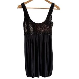 Bisou Bisou Y2K Sequin Bubble Hem Mini Dress Sz 6 Black Party Cocktail Short EUC
